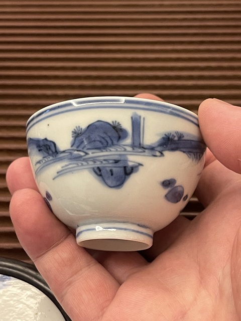 古玩陶瓷高士圖青花杯真品鑒賞圖