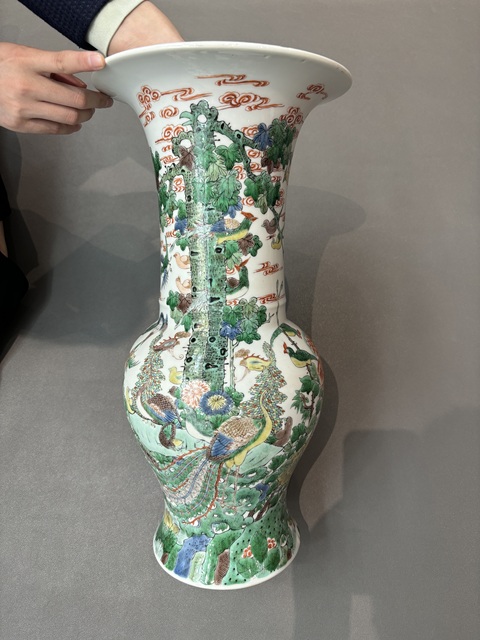 古玩陶瓷五彩百鳥朝鳳紋花觚真品鑒賞圖
