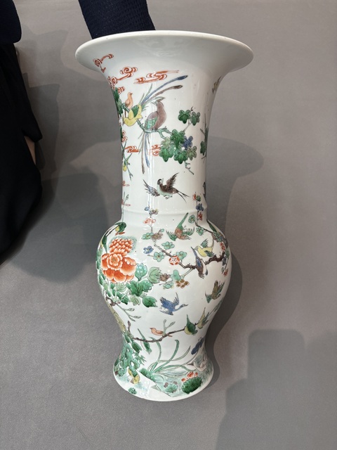 古玩陶瓷五彩百鳥朝鳳紋花觚真品鑒賞圖