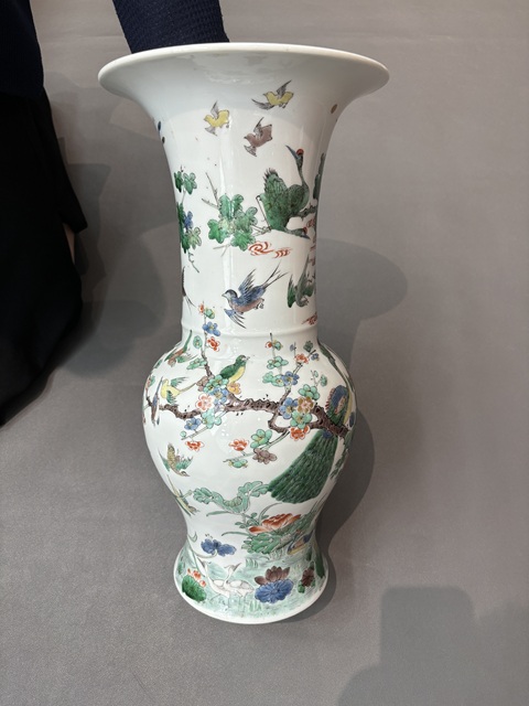 古玩陶瓷五彩百鳥朝鳳紋花觚真品鑒賞圖