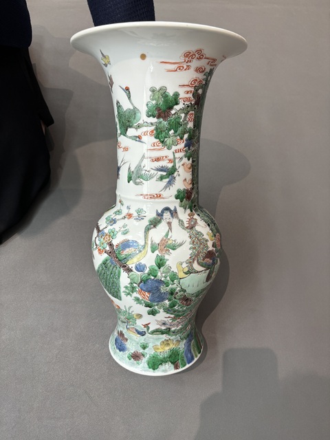 古玩陶瓷五彩百鳥朝鳳紋花觚真品鑒賞圖