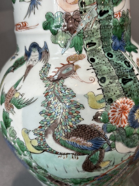 古玩陶瓷五彩百鳥朝鳳紋花觚真品鑒賞圖