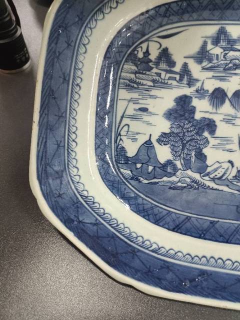 古玩陶瓷青花山水人物賞盤真品鑒賞圖