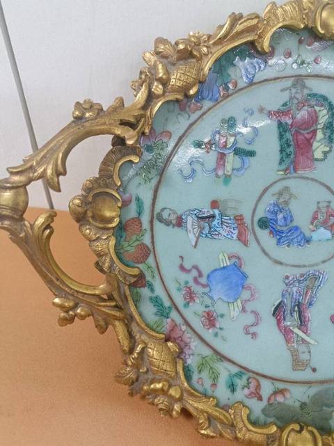 古玩陶瓷豆青粉彩果盤真品鑒賞圖