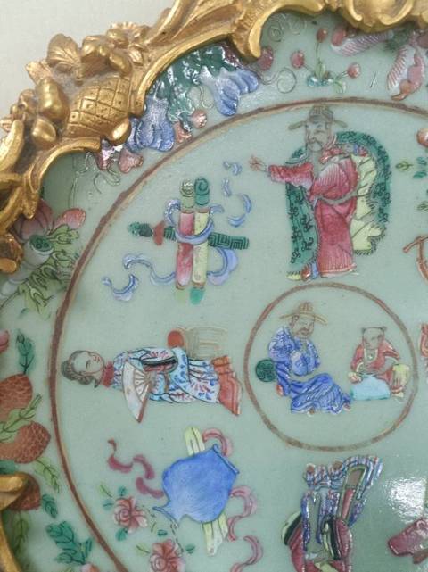 古玩陶瓷豆青粉彩果盤真品鑒賞圖