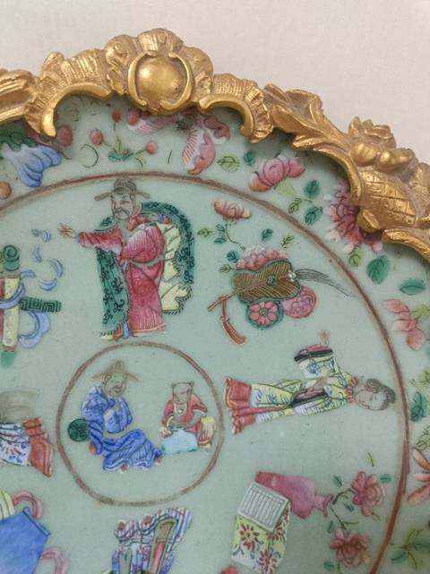 古玩陶瓷豆青粉彩果盤真品鑒賞圖