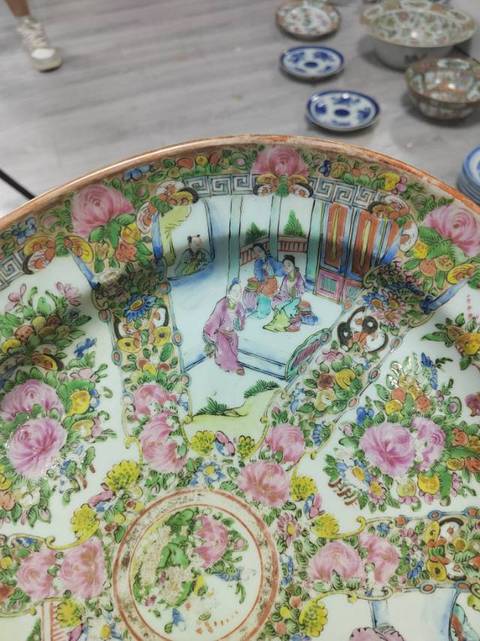 古玩陶瓷廣彩人物花卉盤拍賣,當前價格2888元