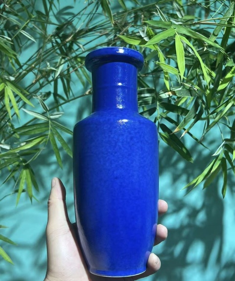 古玩陶瓷晚清灑藍(lán)釉棒槌瓶真品鑒賞圖