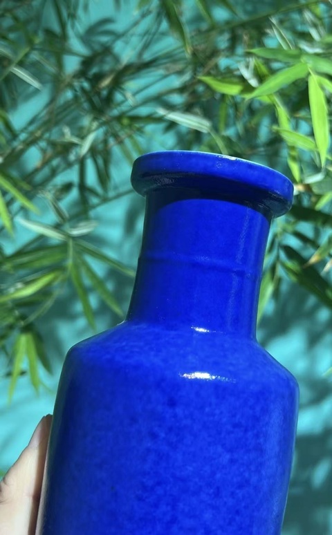 古玩陶瓷晚清灑藍(lán)釉棒槌瓶真品鑒賞圖