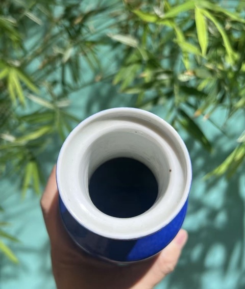 古玩陶瓷晚清灑藍(lán)釉棒槌瓶真品鑒賞圖