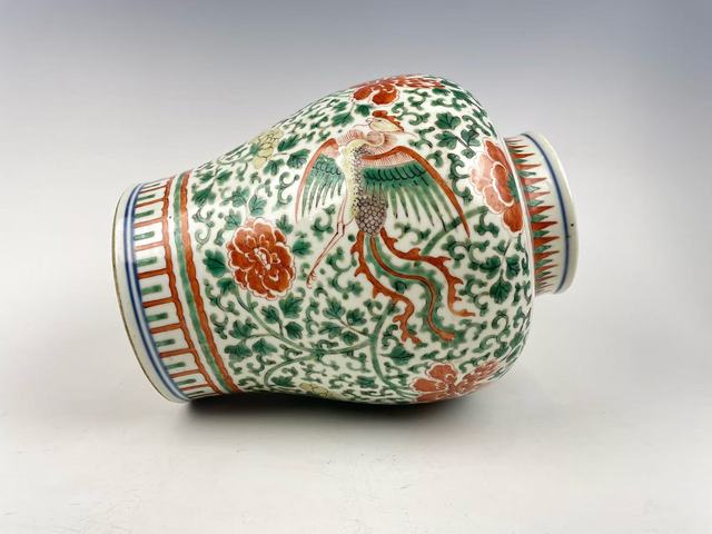 古玩陶瓷清晚期·五彩鳳穿牡丹紋大將軍罐（一對）拍賣，當前價格5776元