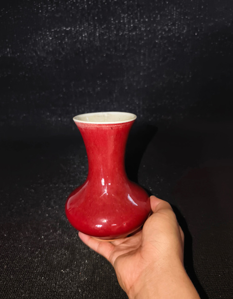 古玩陶瓷清中期 郎窯紅荸薺瓶真品鑒賞圖