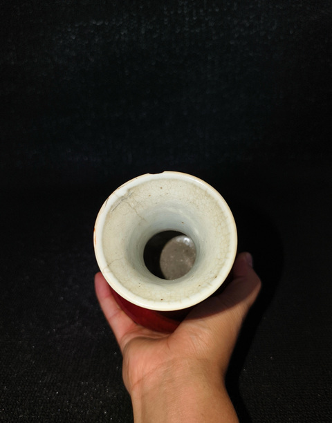 古玩陶瓷清中期 郎窯紅荸薺瓶真品鑒賞圖