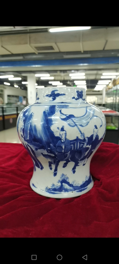 古玩陶瓷人物紋青花將軍罐真品鑒賞圖
