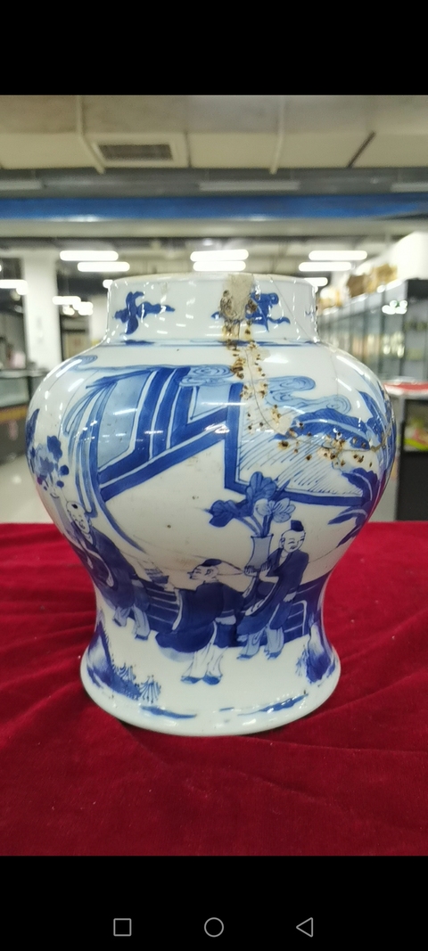 古玩陶瓷人物紋青花將軍罐真品鑒賞圖