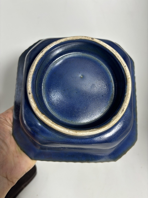 古玩陶瓷祭藍描金方盤真品鑒賞圖