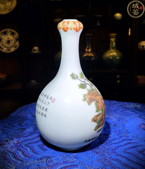 古玩陶瓷琺瑯彩人物故事詩文蒜頭瓶真品鑒賞圖