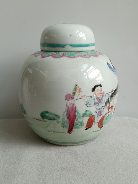 古玩陶瓷粉彩人物故事紋罐真品鑒賞圖