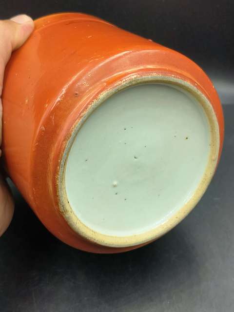 古玩陶瓷珊瑚紅釉香爐真品鑒賞圖