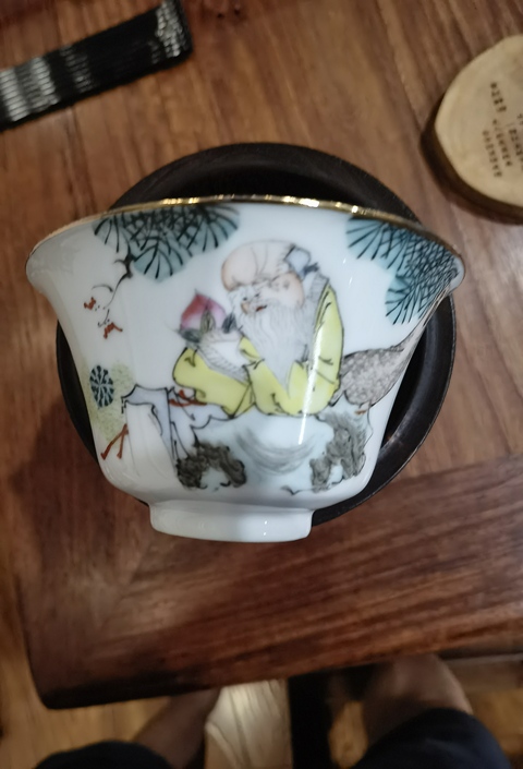 古玩陶瓷壽星圖蓋碗真品鑒賞圖