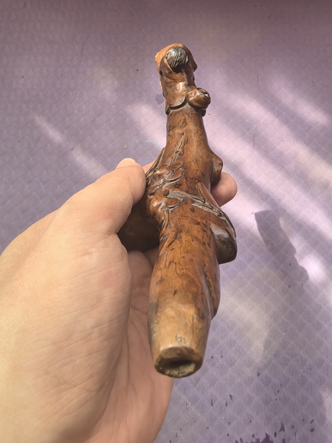 古玩雜項茶樹根雕煙桿真品鑒賞圖