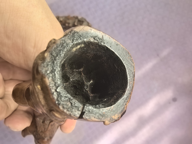 古玩雜項茶樹根雕煙桿真品鑒賞圖
