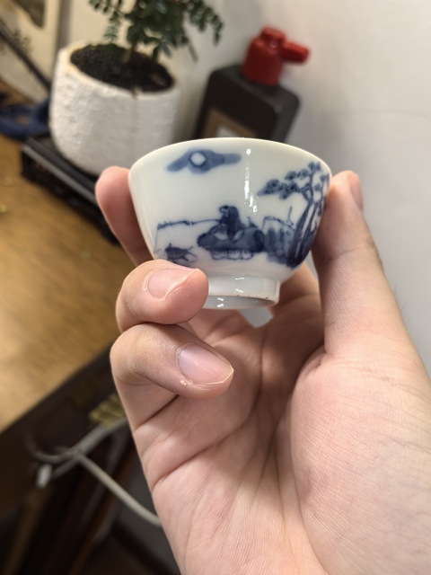 古玩陶瓷清中期青花詩文杯真品鑒賞圖