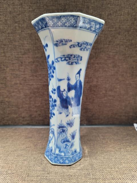 古玩陶瓷三娘教子圖青花花觚真品鑒賞圖