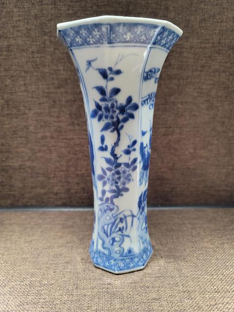 古玩陶瓷三娘教子圖青花花觚真品鑒賞圖