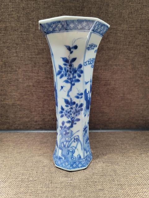 古玩陶瓷三娘教子圖青花花觚真品鑒賞圖