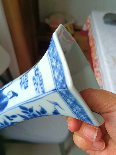 古玩陶瓷青花人物侍女嬰戲紋八方花孤真品鑒賞圖