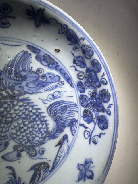 古玩陶瓷青花麒麟望月盤真品鑒賞圖
