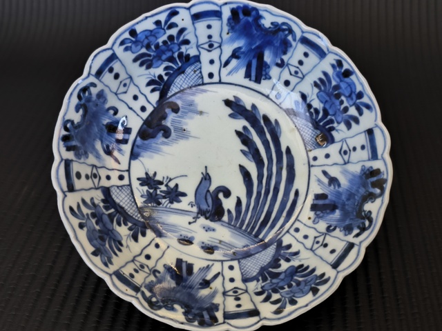 古玩陶瓷青花花鳥紋花口盤真品鑒賞圖