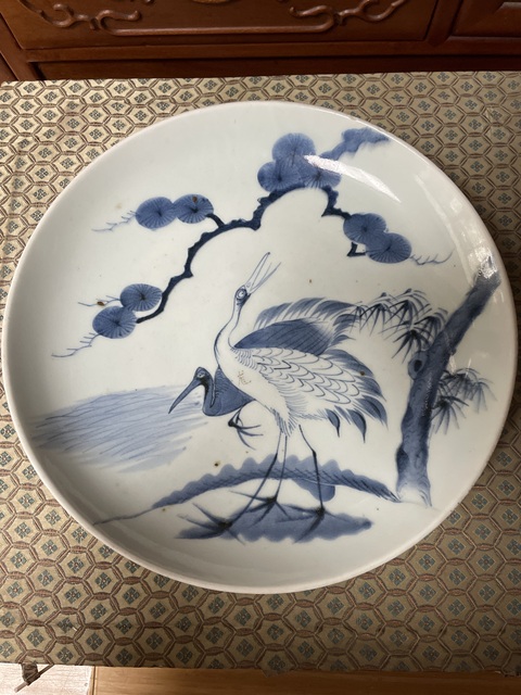 古玩陶瓷松鶴紋青花盤真品鑒賞圖