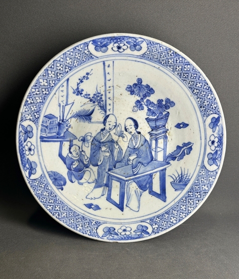 古玩陶瓷青花人物故事盤真品鑒賞圖