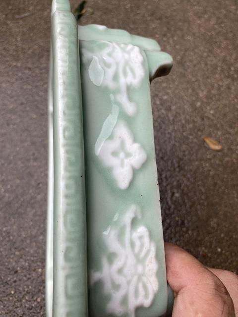 古玩陶瓷青釉玻璃白水仙盆真品鑒賞圖