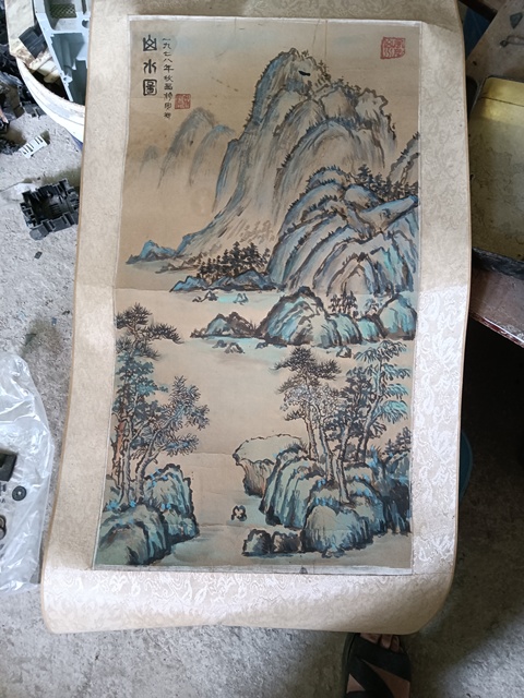 古玩字畫青綠山水立軸真品鑒賞圖