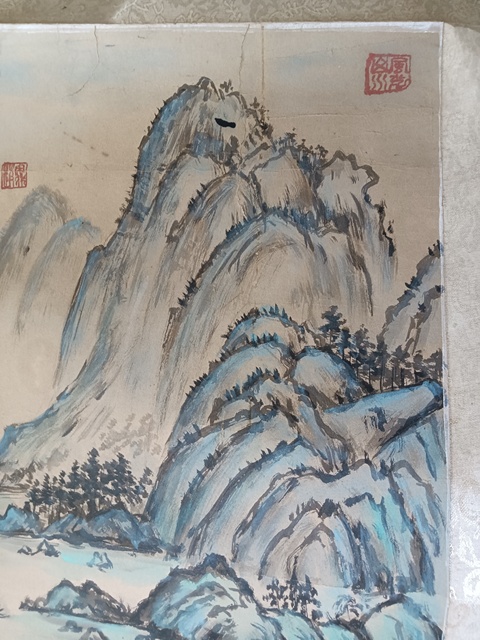 古玩字畫青綠山水立軸真品鑒賞圖