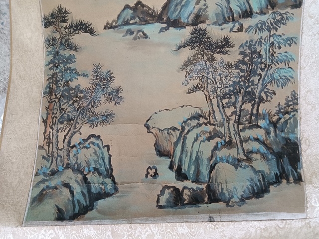 古玩字畫青綠山水立軸真品鑒賞圖