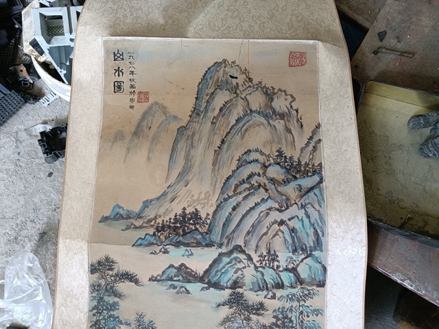 古玩字畫青綠山水立軸真品鑒賞圖