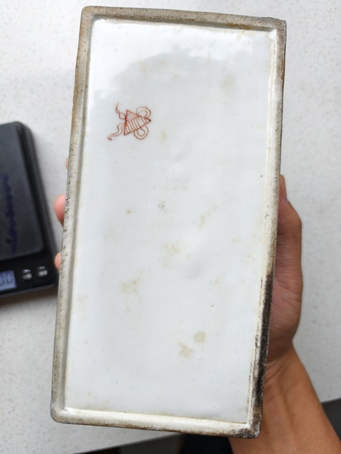 古玩陶瓷灑藍開光五彩博古圖瓷箱拍賣，當前價格1850元