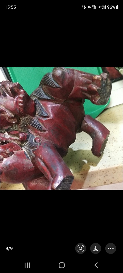古玩雜項祥獅童子木雕真品鑒賞圖