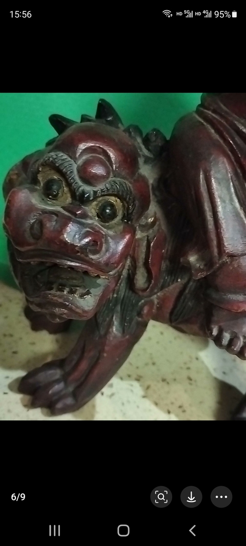 古玩雜項祥獅童子木雕真品鑒賞圖