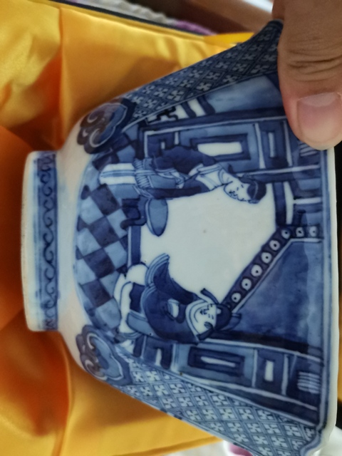 古玩陶瓷青花仕女人物四方倭角碗真品鑒賞圖