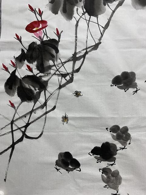 古玩字畫白石孫女齊慧娟 喇叭花小雞圖拍賣，當前價格406元