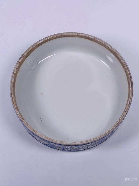 古玩陶瓷藍底粉彩花卉紋節盒真品鑒賞圖