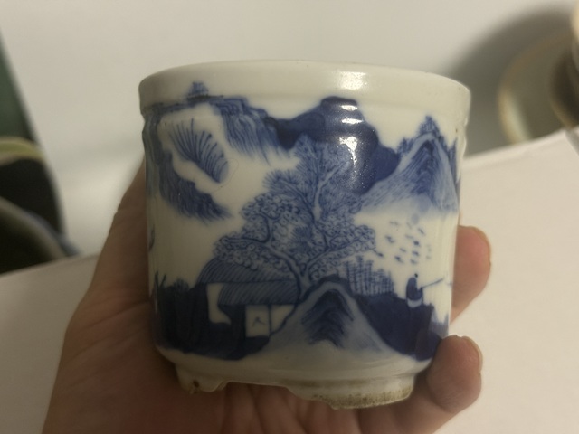 古玩陶瓷青花山水人物香爐真品鑒賞圖