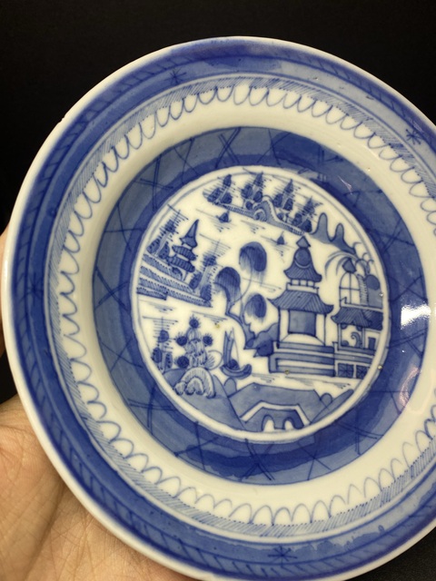 古玩陶瓷清乾隆青花亭臺山水紋深腹盤拍賣,當前價格388元