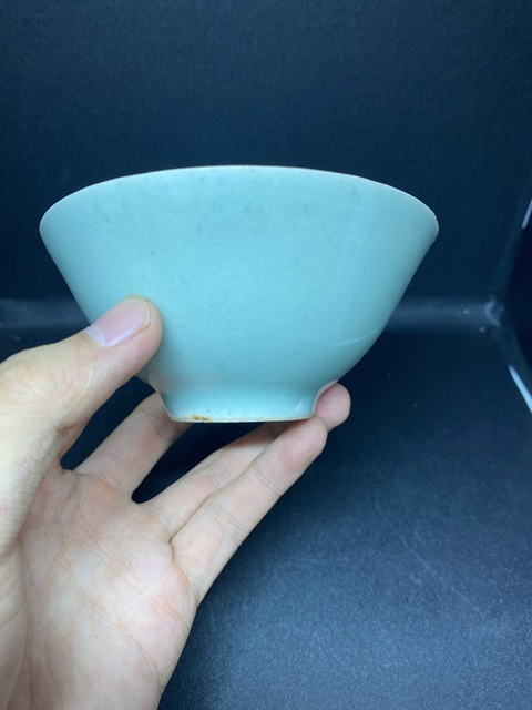 古玩陶瓷清中期豆青釉茶碗拍賣，當前價格120元