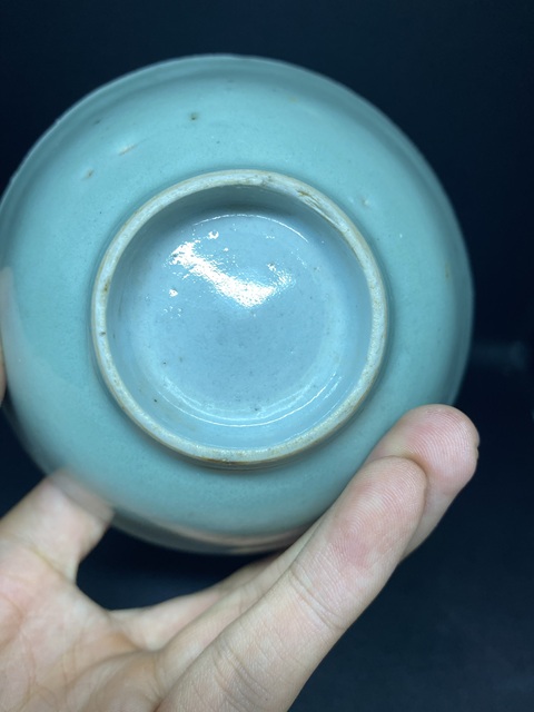 古玩陶瓷清中期豆青釉茶碗拍賣，當前價格120元